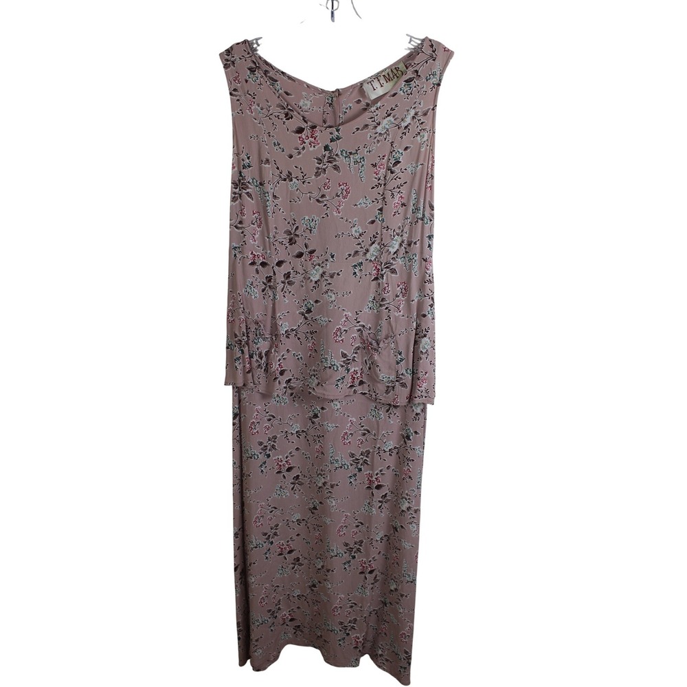 TT MAR Womens Pink Floral‎ Maxi Dress Sleeveless V Neck Button Back Rayon